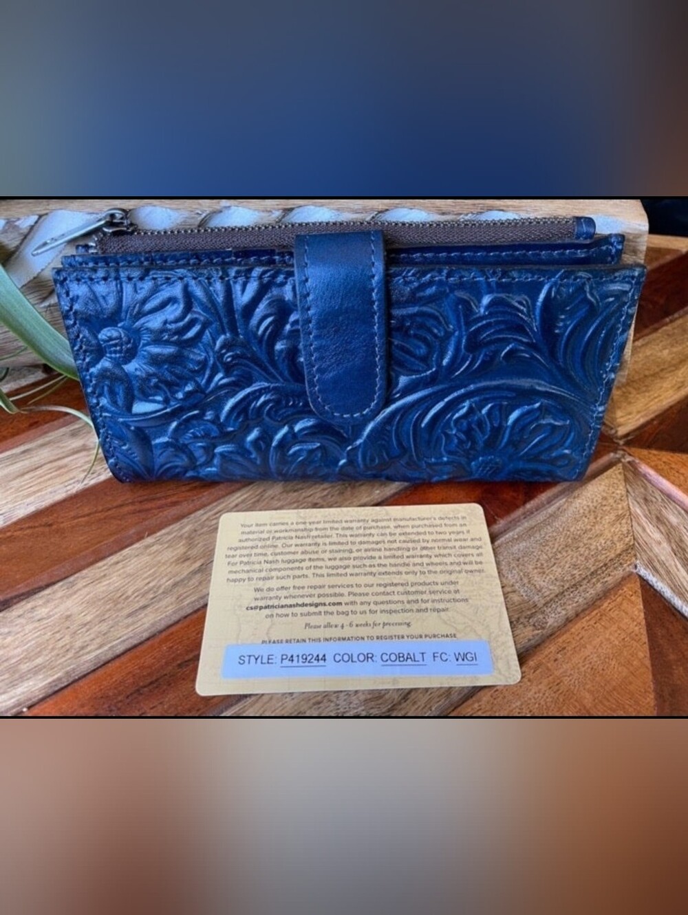 Patricia Nash Nazari Tooled Leather Wallet in Cobalt Blue